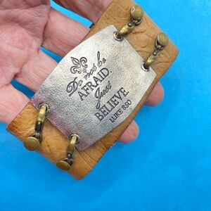 LENNY & EVA Leather Cuff Bracelet Christian Luke 8:50 Bible Verse On Pewter
